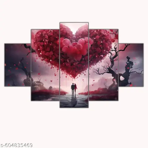 Karnil Set of 5 Modern Art Wooden High Quality Wall Painting, Wall Photo Frame for Home Decor Gift Items - 18' x 30' In (Multicolor)