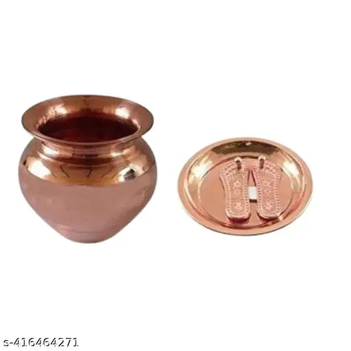 ELITETOUCH Combo of 2 Pcs Shree Maa Lakshmi Charan Paduka (2 no) Vaastu/fengshui Plate with Copper (2 No) Kalash Lota for Festival Puja
