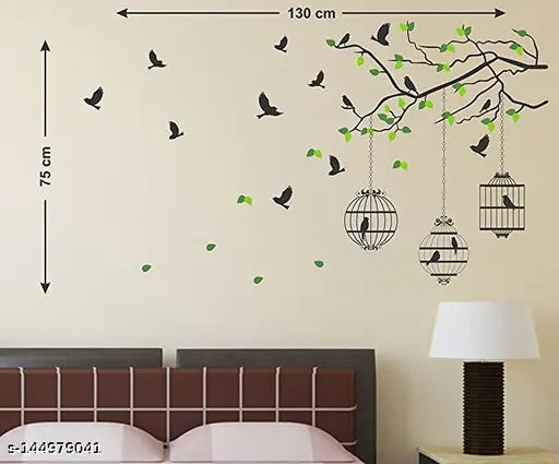 decorative tree cages birds wall sticker