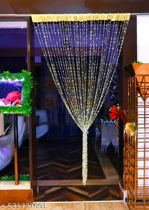 Fancy Beads String Curtains| Beautiful Solid PVC String Curtain| Beats String Mix Curtains| Living Room |Room Door |Entrance |Mandir |Size by (4x7, Silver & Gold)Set of 1 Pcs.