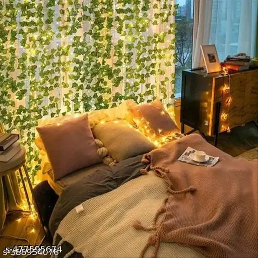 7Feet Money Plant Home Décor String Lights | Battery Operated Waterproof Lights | Vine Garland Hanging for Wall, Bedroom, Window, Wedding, Festival, Party ( Warm White)