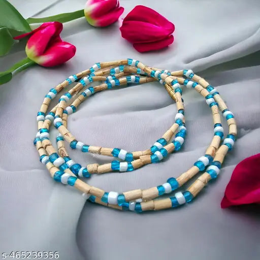 Tulsi Kanthi Mala 2 Round with Tulsi Beads & Blue Crystal Wood Chain