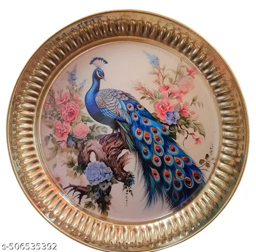 SriMaa Ventures 6 Inch Peacock Flowers on Brass Plate for Incense Holder, Puja Samagri, Aarti, Bhog Thali, Traditional Rituals