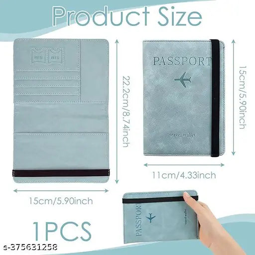 Passport Holder Cover Wallet RFID Blocking PU Leather Travel Document Holder  (Blue)