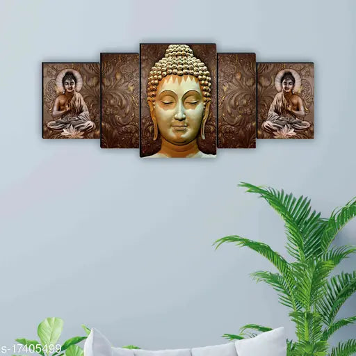 SAF Set of 5 Buddha UV Textured Home Decorative Gift Item MDF Panel Painting 18 Inch X 42 Inch SANFPNL31195