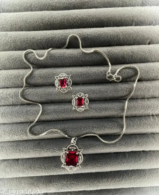 Trisha American Diamond Pendant Set with Earrings for Women and Girls