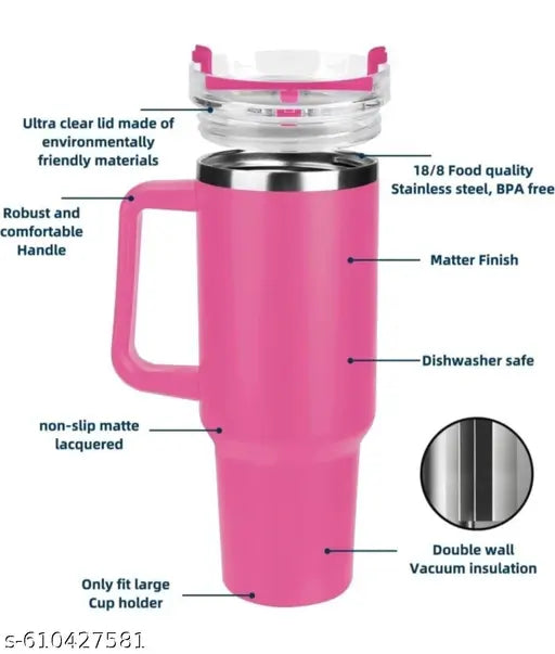 1.2L  Tumbler with Handle Straw & Lid | Insulated Reusable Stainless Steel Water Bottle | Leak Proof Mug for Office, Gym, Travelling