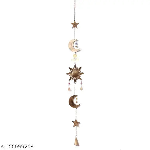 DULI Metal Windchime Wall Hanging, Feng Shui, Wall Art, Wall Decor, PositiveVibes, Rustic Wall Hangings, Wall Art, Festive Decor, Festive Decoration, Gift (Sun Moon Star Latkan Wall decor Hanging 48inch