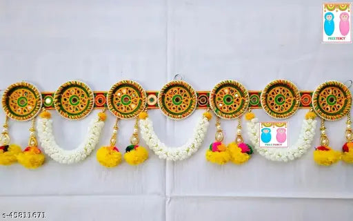 PREETENCY: -Jaipuri Mery Gold Ring Door Hanging Toran-Traditional Bandanwan Main Door Toran,Hanging Toram for Home Decoration,Handmade Diwali Decoration Door Hanging for Home Door,Puja Room Toran(Multi Color)