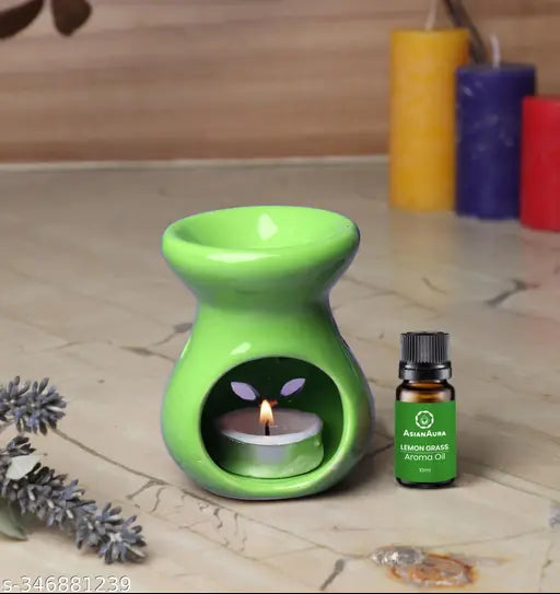 Ceramic Burner Pot, Aroms Oil Bottle  & Tea Light Candle, Ceramic Pot