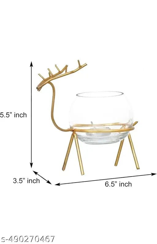 CLICKNECT INDIA Iron Deer tealight Candle Holder for Home and office Decor |Set of 2(Colour-Gold)