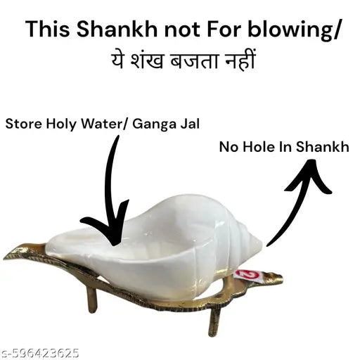 White Jal Shankh for Pooja | Water Conch with Pital Stand | Abhishek & Mandir Use (Non-Blowing Shankh)