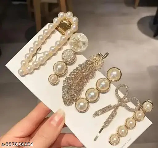 05 pcs Korean Fashion Style Pearl Rhinestone Metal Hair Clips (pack of 05 pc random pack) / Hair Pin Stylish Hair Accessories Jewellery For Women's And Girls /Unique hair clips / Trendy pins / beautiful pins / sturdy / antique pins / designer hair pins /