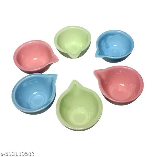 BHUMI CERAMICS Diwali Diya for Home Decoration | Pack of 6 | Handmade Decorative Reusable Chini Deepak | Diyas for All Occasions Festival Pooja Ganapati Navratri Deepawali Wedding Party (6 Diyas)