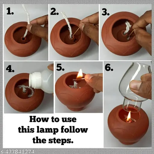 Chimney Lamp with glass |Small Chimney diyas for pooja | Diyas for home decoration diwali | Lamp Glass save it from wind | Clay Oil Lamp Small size.(piece of 1)