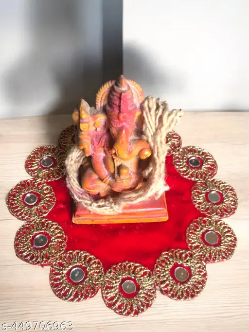 Hemdev Velvet Fabric 4*4 Inch Temple Puja Aashan For God Sitting, asan for ganapati,laddu gopal krishna,matarani,home temple with embroidery work and Real Mirror