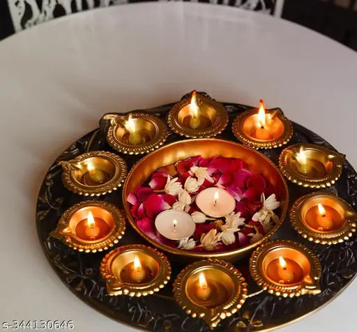 New Pack of 2 Urli Bowl (Decorative Metal Diya Urli Bowl Design) for Floating Flowers and T - Light Candles Made by Iron for Home, Office and Table Decor - (Size-10 Diameter), Golden Color