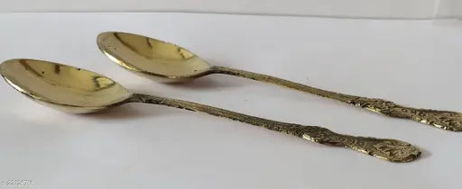Brass Spoon Set 2 - Big Size "brass dessert spoons"brass spoons kitchen"old brass spoons"indian brass spoons"designer brass spoons"