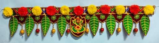ganeshay green pan With marigold yellow flower traditional door hanging Toran
