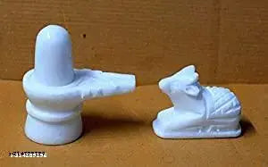 A&S VENTURES White Marble Stone Shivling & Nandi Idols | shivling with Nandi for Home puja ( 5CM), FROM HARIDWAR