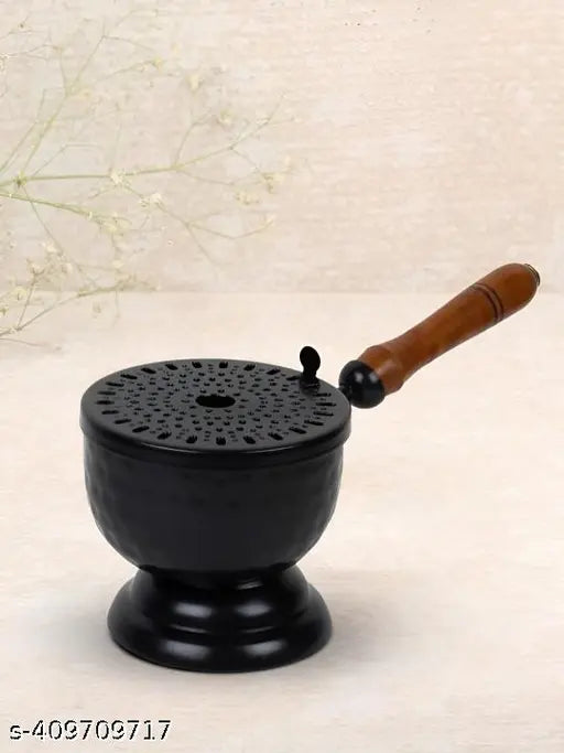 Round Metal Incense Burner for Home, Office, Temple Puja | Metal Dhoop Dani | Aarti Burner | Dhoop Dani Burner | Traditional Puja Accessories | Metal Incense Holder