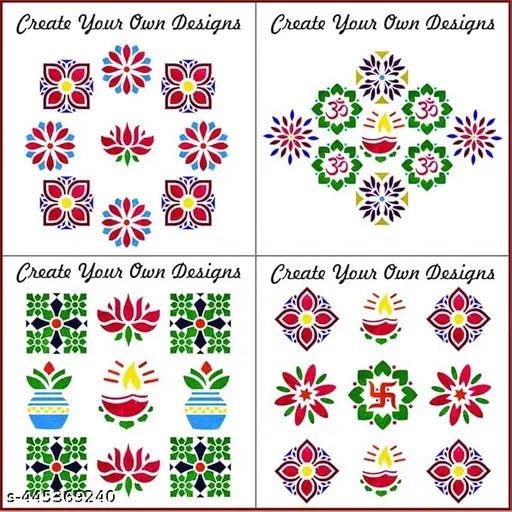 Wooden Rangoli Stencils Set for Diwali Decoration | Home Decoration (4 pcs, 4x4 inches)  By Sr Enterprises