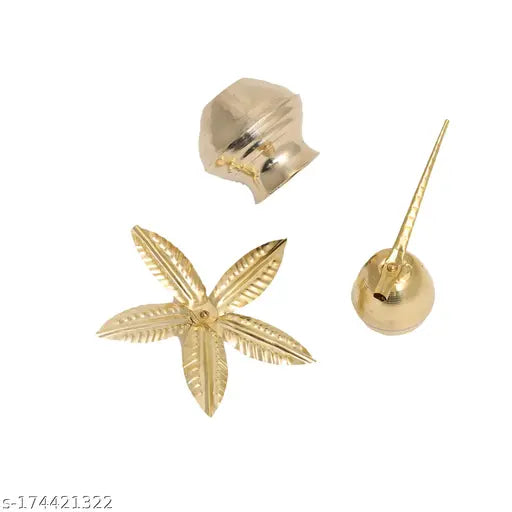 Real Craft Mangal Kalash with Brass Nariyal and Leafs | for Diwali Pooja Metallic Coconut Mango Leaves (7cm x 7cm x 10 cm),Small Size,Pack of 1