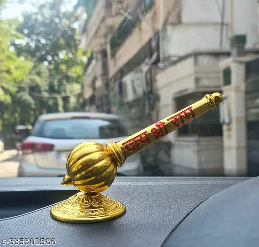 Lord Shree Hanuman Ji Big Gada with Jai Shree Ram Engraving Idol for Mandir Pooja Room Home & Office Decor, Bajrangbali Sankat Mochan God Idol for Car Dashboard (Golden - Metal Gada)