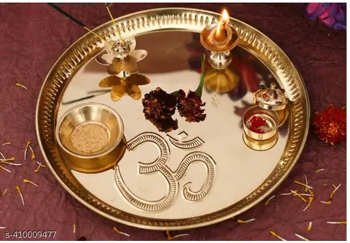 RAINBOW TRADERS/Traditional Brass Pooja Thali | Aarti Thali for Pooja |8" Diameer l Multiple Occasion: Diwali Pooja, Navratri Pooja, Rakhi Pooja, Best Wedding Return Gift