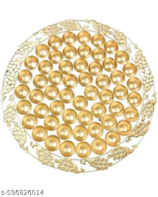C A GIFT CREATION Golden Metal 56 Bhog Thali with Peacock & Floral Border | Large Pooja Prasad Plate with 56 Compartments for Mandir, Janmashtami, Annakut & Religious