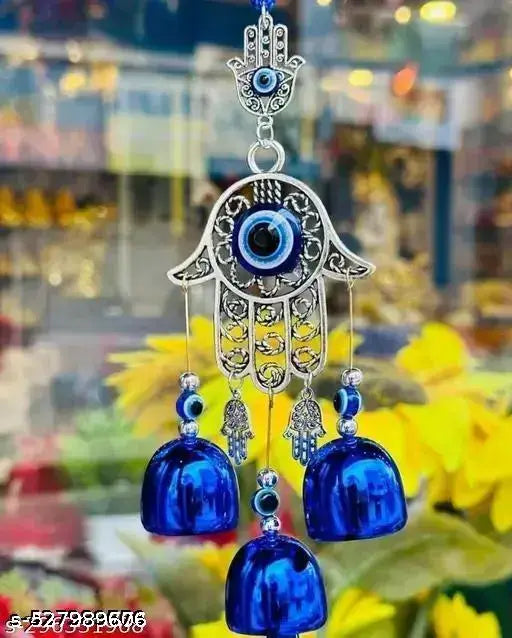 Trendy Blue Color Evil Eye Hanging & Hamsa Hand Evil Eye Windchimes for Wall Hanging & Nazar Battu for Home