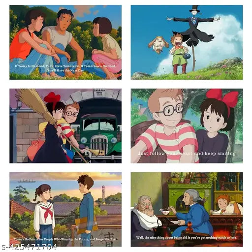 Paper Anime Wall Art Posters, Studio Ghibli, Cartoon, 10L x 15W cm, Set of 30 With Double Sided Tissue Tape