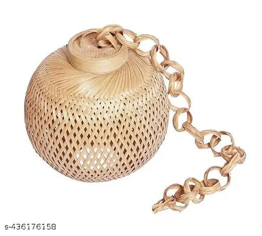 MKS Bamboo Round Ceiling Lamp Craftscape प्राचीन हस्तनिर्मित बांस हैंगिंग लैंप शेड लिविंग रूम/घर/होटल/कैफे/रेस्तरां सजावट के लिए परफेक्ट हैंगिंग