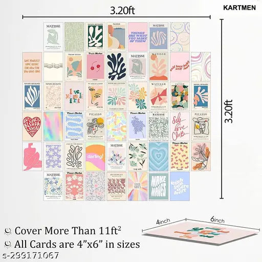 KARTMEN - Peel-N-Stick Photo Wall Collage Kit || 50 PCS Danish Pastel Room Decor Aesthetic, Matisse Wall Art for Teen Girl Room Décor| Small Posters for Room Decoration- Beige
