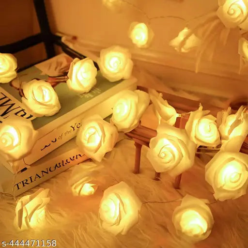 ItsApna Pack of 1 White Rose Flower Fairy String Lights 14 LED 3 Meter Series Lights for Festivals and Home Decor Indoor and Outdoor Decoration Light for Festival Special Ganesh Chaturthi and All Beautiful Flower Light for Diwali and Christmas Festival an