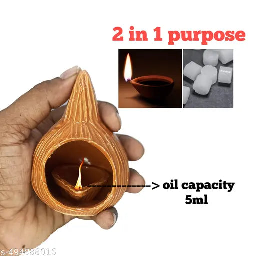 Coconut diya lamp | Ceramic diya with stand | Teracotta diya with cover | Clay diyas for home decoration | Oil lamp for pooja room. SMALL  (Piece of 2).