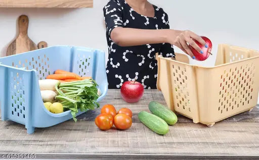 Stackable Ventilated Plastic Storage Baskets – Multi-Purpose Organizer Bins for Kitchen, Toys, Pantry & Bathroom – Durable, Space-Saving & Easy to Clean