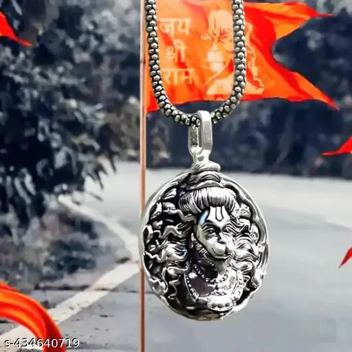 Style Hindu Lord Bajrangbali Hanuman idol Monkey God of Devotion Locket Silver Zinc And Metal Pendant Necklace Chain For Men And Women