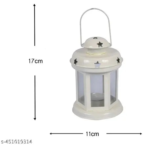 Extreme Karigari Decorative Iron Hanging Lantern with Tealight Candle Pack of 4 (6x3.7x3.7 Inch, White)