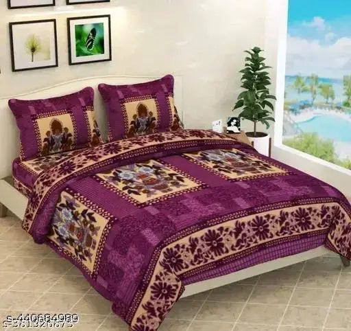WOOLLEN DOUBLE BEDSHEET//WARM BEDSHEET FOR DOUBLE BED//BROWN WARM FLORAL BEDSHEET/ bedding set 1+2 with 2 pillow cover size 90*90