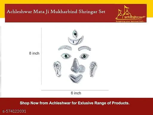 Achleshwar German Silver MATA Ji Mukharbind Shringar Set – Traditional Face Decoration Set for Devi Idol 8 INCH