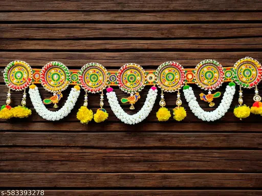 Artificial Mari Gold Flower with Plastic Mogra Toran with 2 side door hanging for diwali home door hanging decoration.