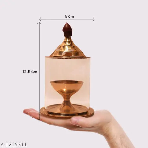 Heaven Decor Brass and High Quality Glass Akhand deep Diya 5 Inch