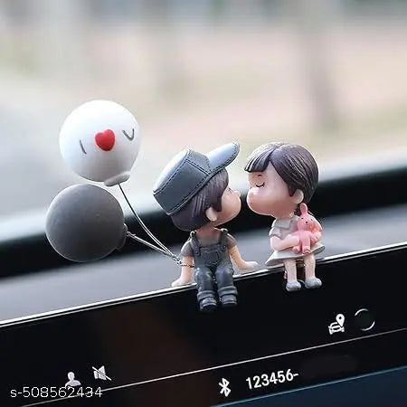 SHREE GOLDEN CUTE COUPLE CAR DASHBOARD DECOR PAIR Decorative Showpiece - 4 cm ( MULTI COLOR)