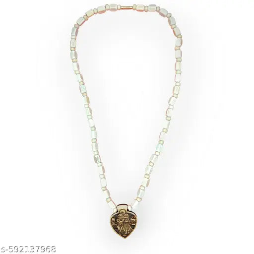 Square Tulsi Bead Mala with Heart-Shaped Radha-Krishna Pendant