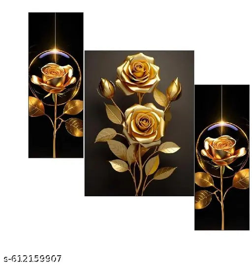 Flower Set of 3 MDF Digital Reprint 12' x 18' Painting (Without Frame, Pack of 3