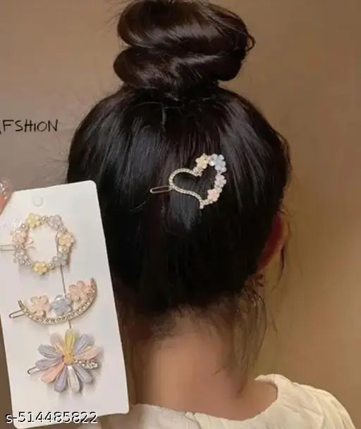 "Trendy Hair Clip Combo Pack with Pearls & Flowers"