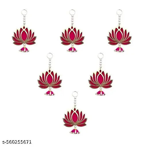 Lotus Hanging Decoration for Pooja & Festivals | Set of 6 Acrylic Pink Lotus Wall Hangings for Ganpati, Diwali, Mandir Décor| Ganpati Mandap, Pooja rooms, wedding backdrops, and festival corners.