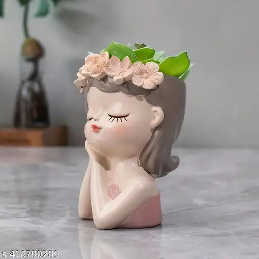 Girl Head Face Chick Plant Pots, Elegant Women Bust Flower Vases, Succulent Cactus Planter Pots Indoor Living Room Home Office Desktop Decor