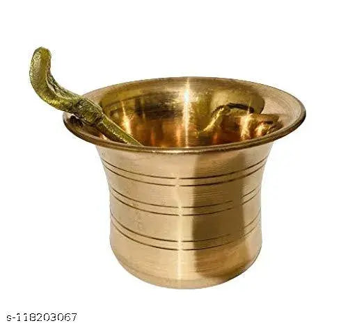 Panchpatra Pali (Achmani) with Plate Set in Copper for Puja NOTE: Naag Achmani is made up of PURE BRASS (Pital) Rest is in PURE COPPER (TAMBA) Medium Size For Daily use in PUJA HOME